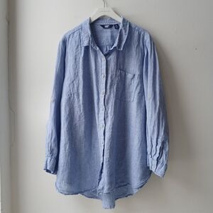 Lands' End 100% Linen Button Front Shirt Blue Women's 2X